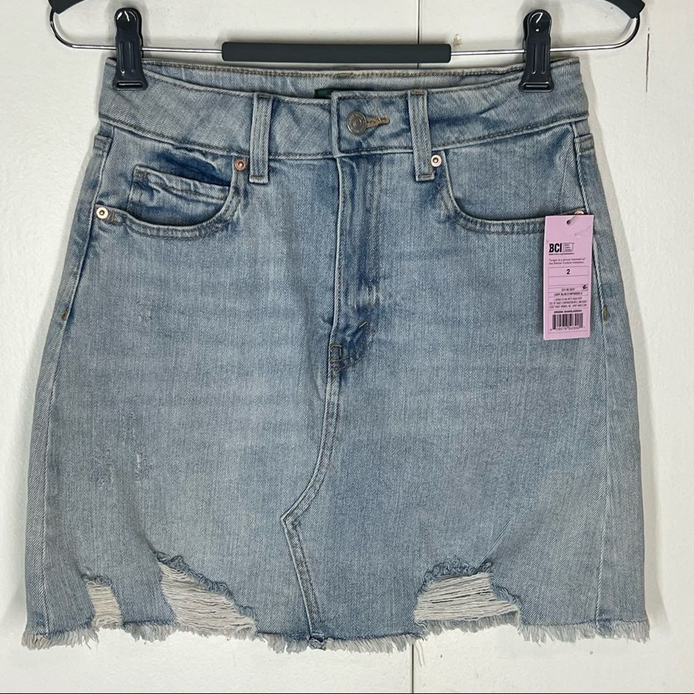 Wild fable mini blue denim distressed skirt size 2
